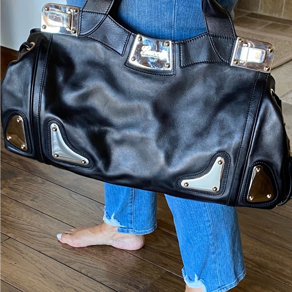 GUCCI LARGE BLACK LEATHER RACE TOTE new condition - Picture 12 of 12